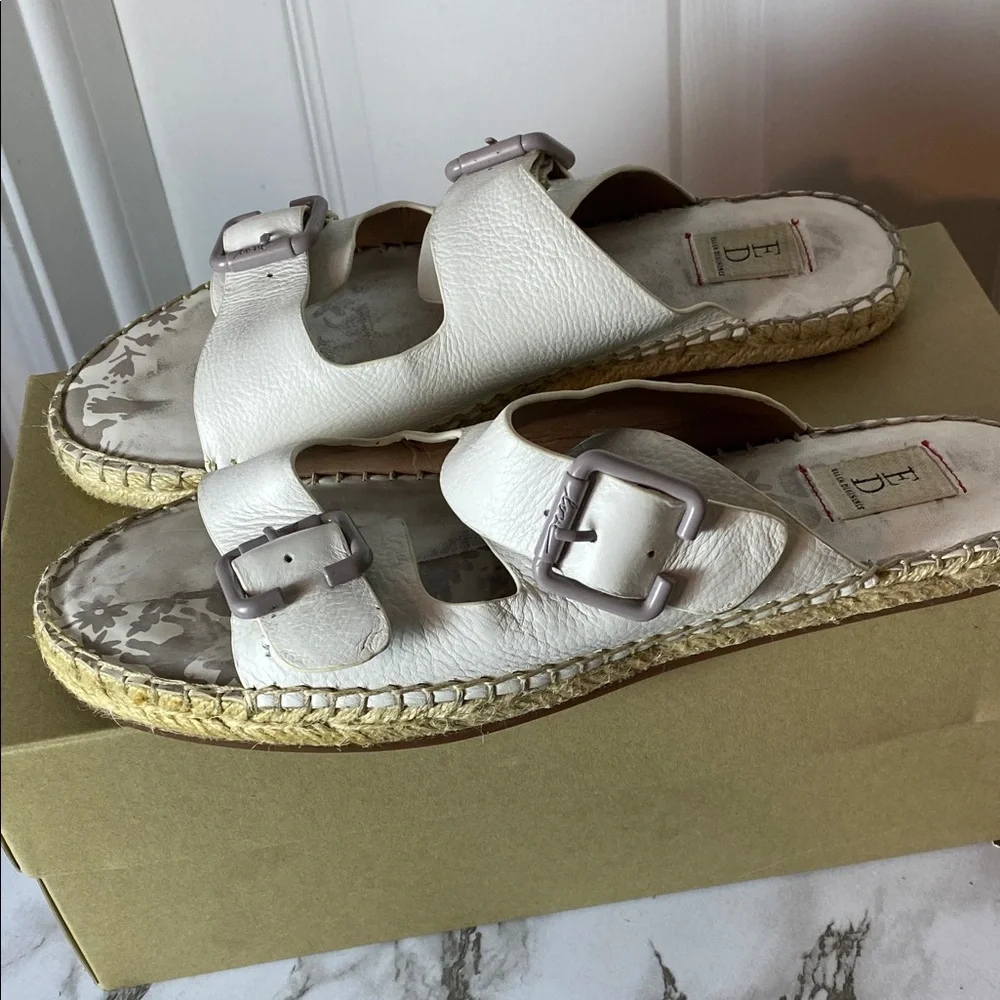 Ellen DeGeneres Sadie espadrille slide sandals Buckle White Leather Size 8.5